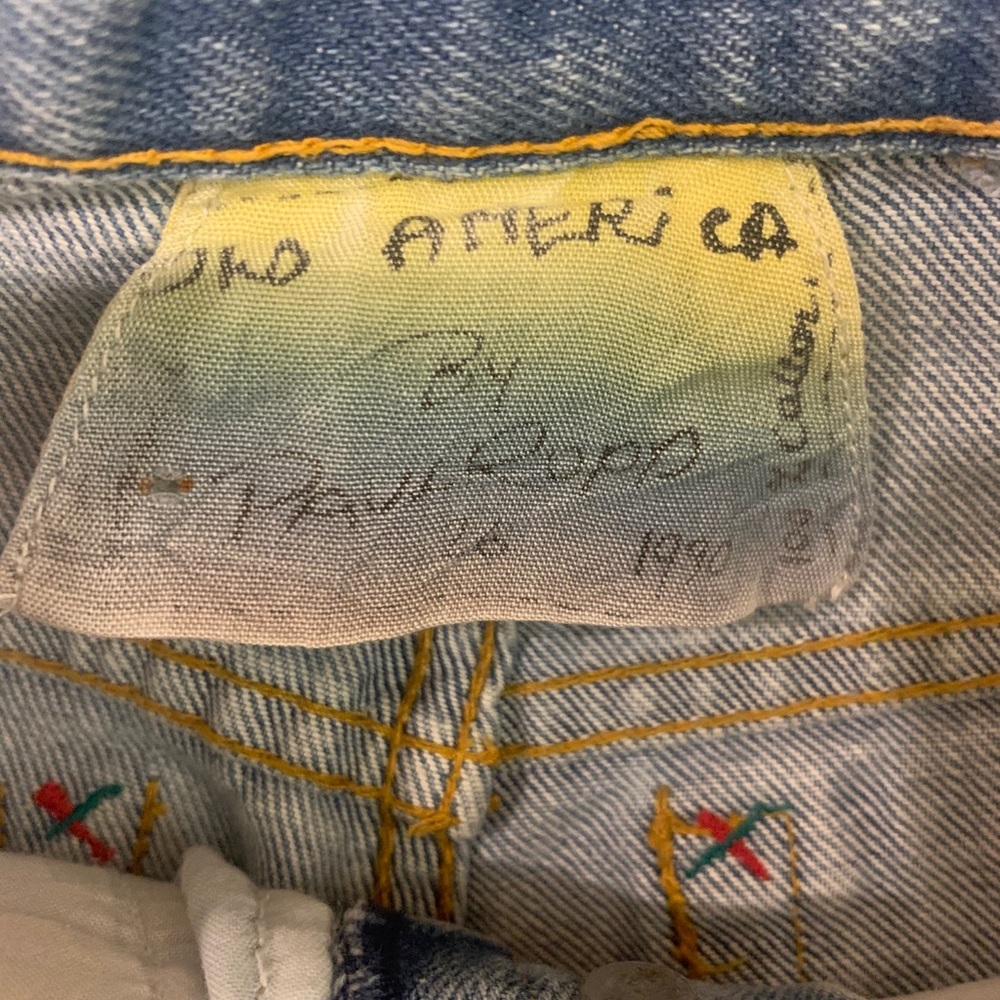Paul Ropp hand paint /art  bird garden Vintage  90’s painted jeans Rare - Picture 6 of 6